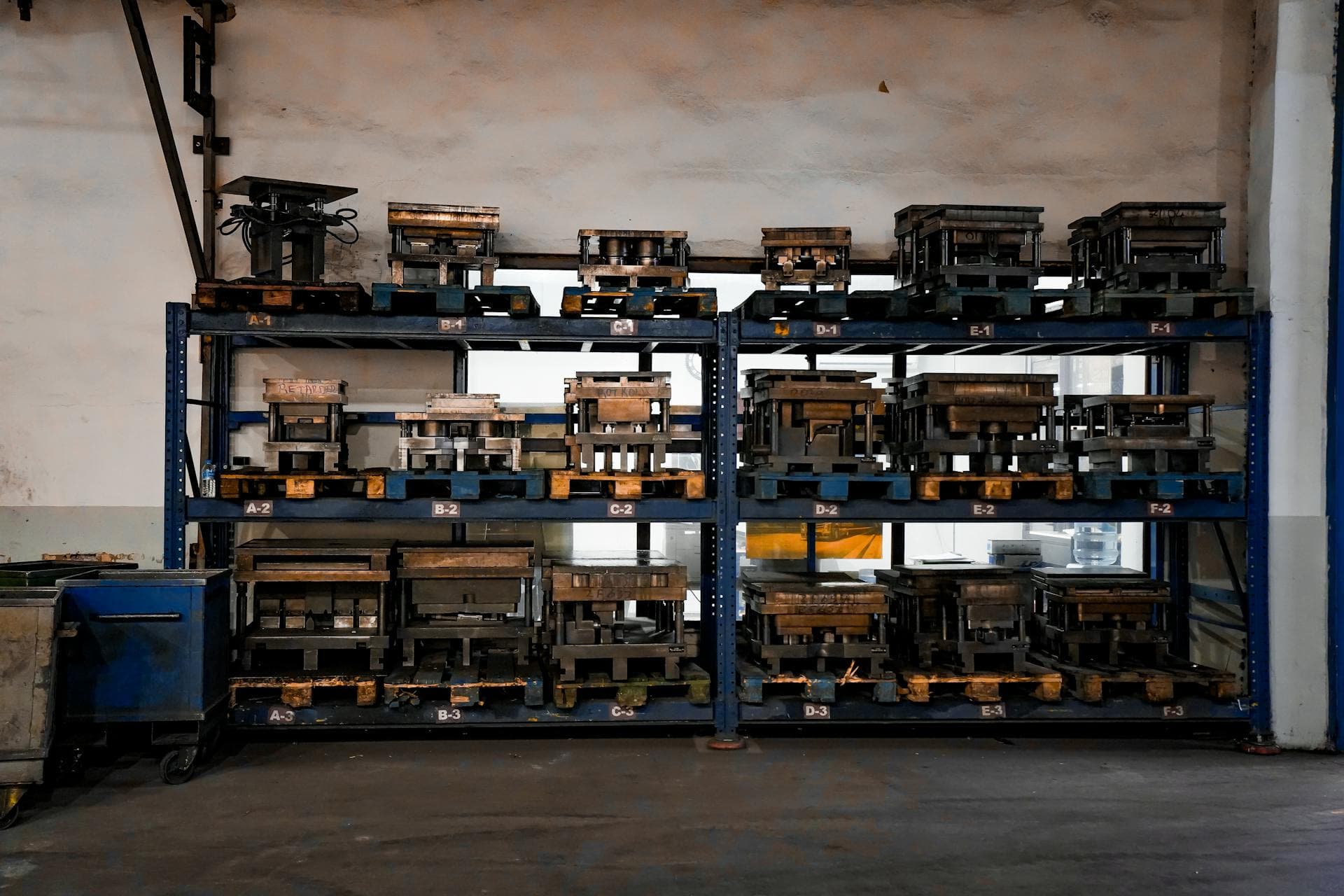 Industrial warehouse with heavy-duty metal shelving