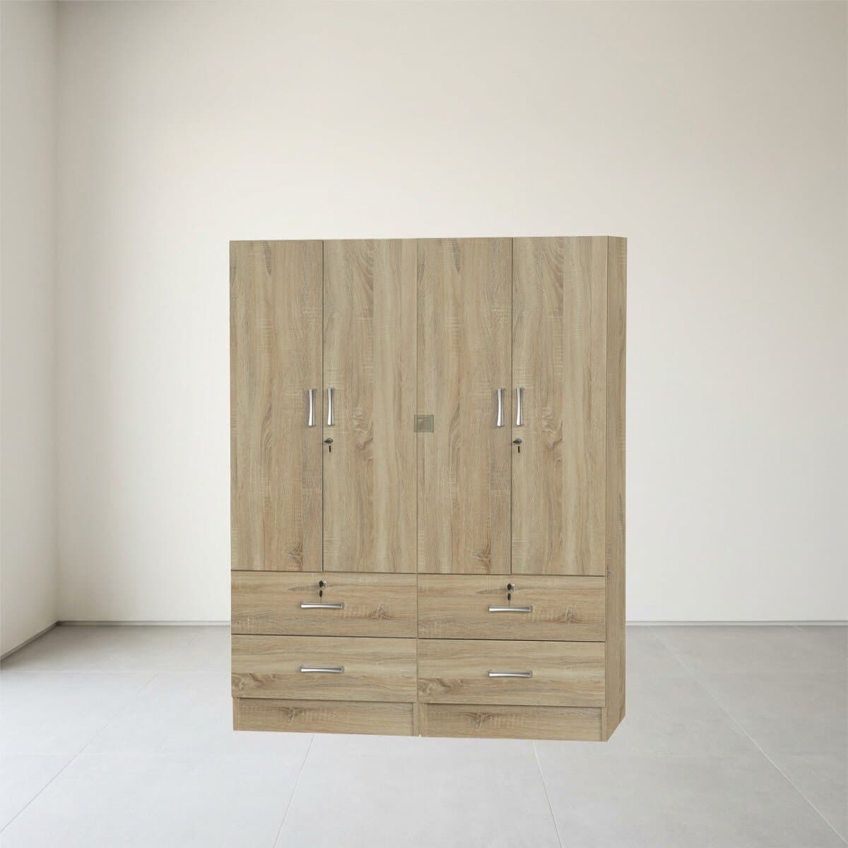 Contemporary 4-Door Oak Wardrobe