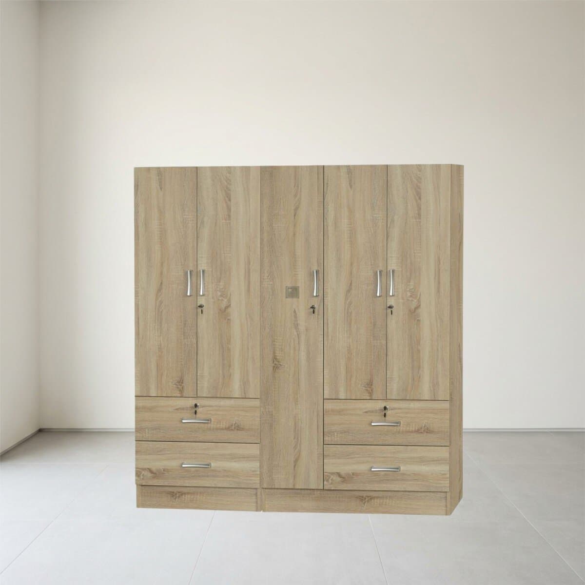 Modern 5-Door Oak-Finished Wardrobe