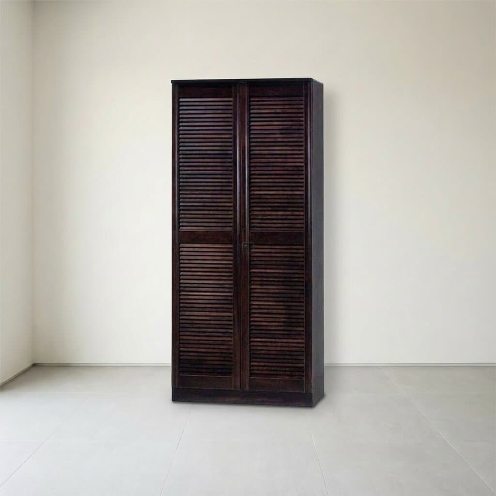 Louvered Shoe Cabinet (Dark Wood)