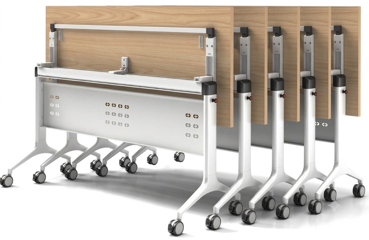 Foldable training table with wood and steel frame for commercial meeting and training rooms